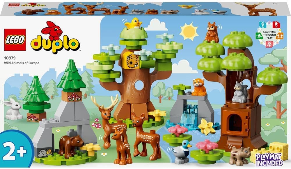 LEGO 10979 DUPLO Wilde Tiere Europas, Entwicklungsspielzeug für 2-Jährige, Hirsch, Bär, Fuchs und Ei