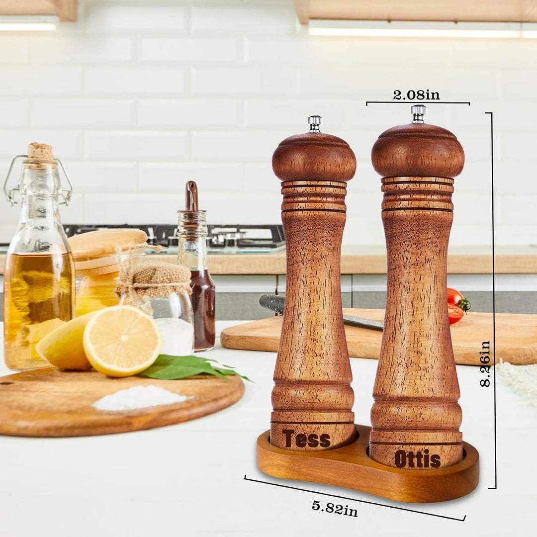 Personalisierte Salz und Pfeffermühle Holz Set Angefertigt Manuelle Salzmühle mit Text Name Holz Müh