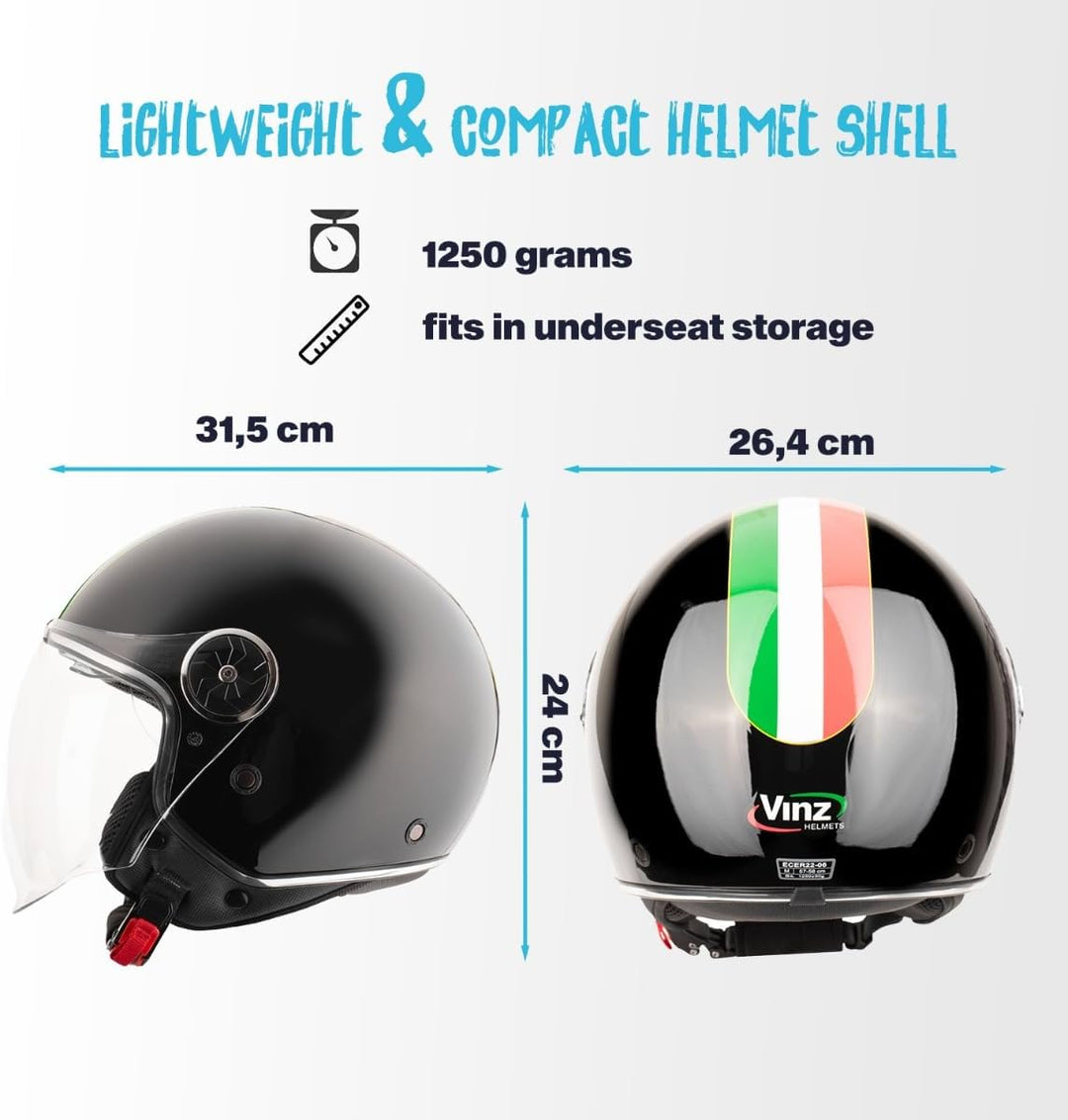 VINZ Neiva Jethelm mit Doppelvisier | Roller Helm mit Italienische Flagge & mit Sonnenblende | In Gr