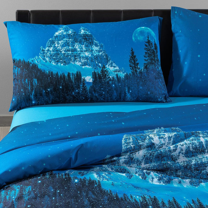 Caleffi Snow in The Blue Nigh Bettwäsche-Set, Baumwolle, Einzelbett, Doppelbett