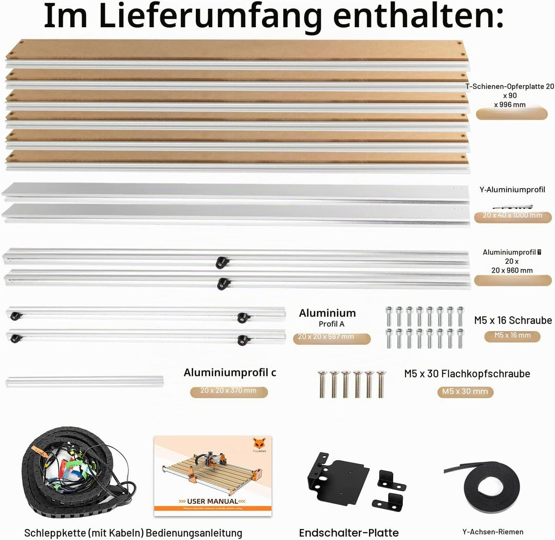 FoxAlien 4080 Erweiterungsset mit verbesserter Hybrid-Spoilboard für Masuter Pro CNC-Fräsmaschine, A