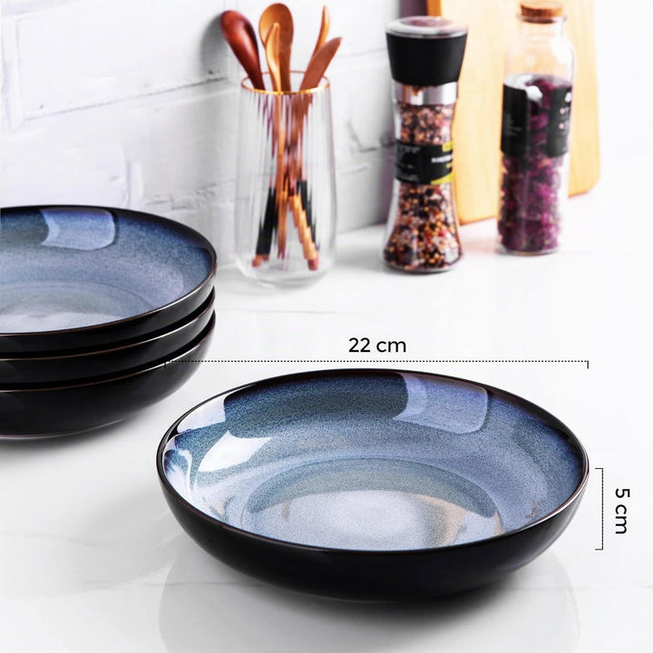 LeRatio Steingut Suppenteller 22cm, Tiefe Teller Set Für 6 Pers. Kratzfeste Pasta Teller Tief Gross