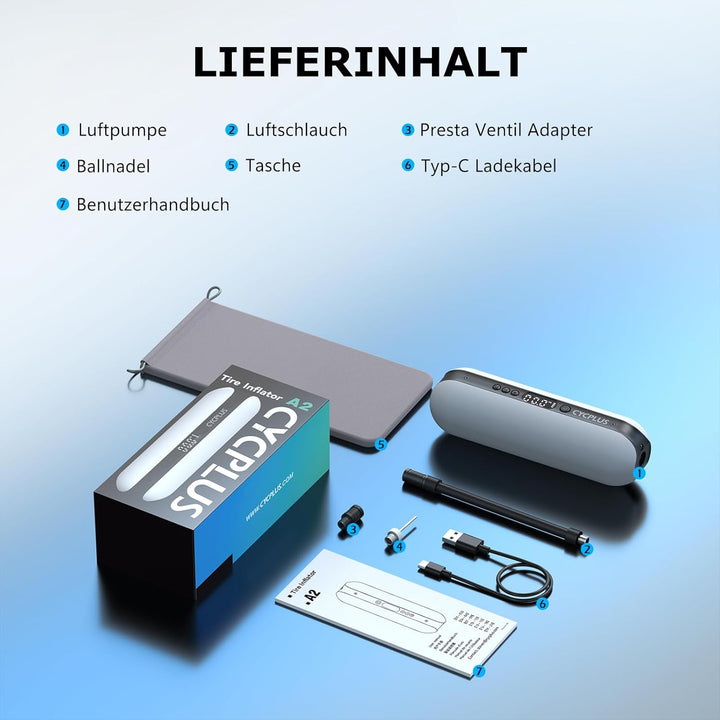 CYCPLUS Luftpumpe 150PSI Elektrischer Kompressor Tragbar Fahrradpumpe Mini Reifenpumpe mit Digital L