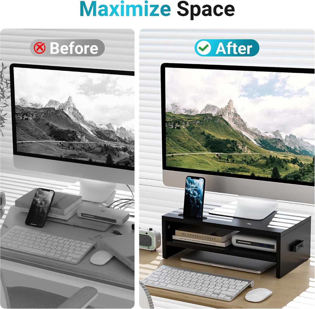 BONTEC Monitorständer, Unterbau Bildschirm, PC Bildschirm Ständer mit Handyhalter, Ergonomischem Lap