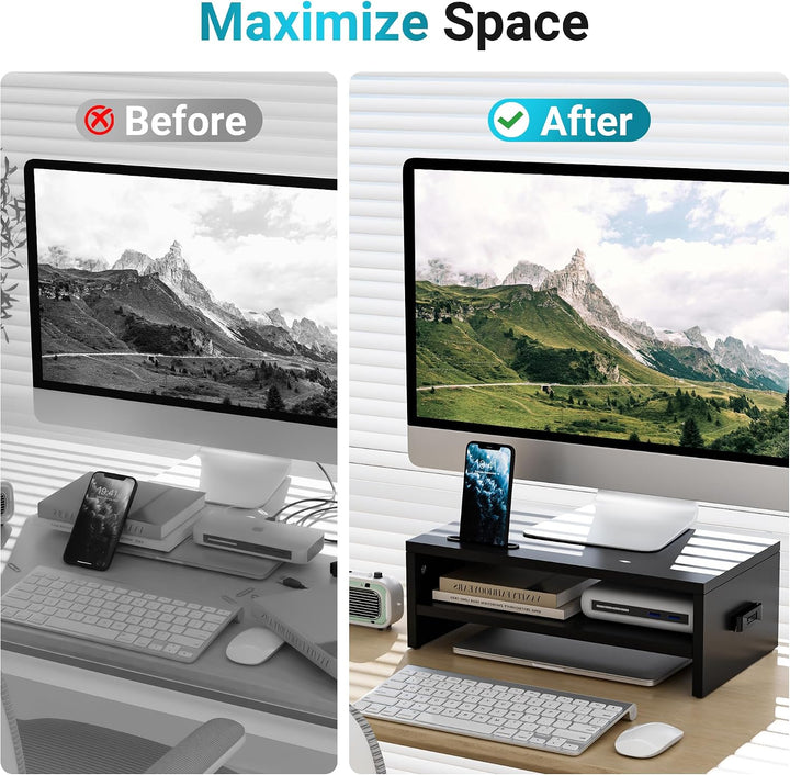 BONTEC Monitorständer, Unterbau Bildschirm, PC Bildschirm Ständer mit Handyhalter, Ergonomischem Lap