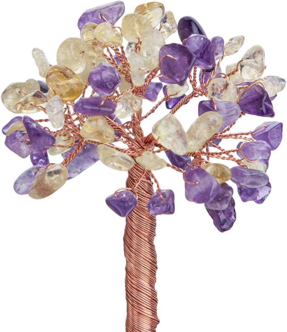 mookaitedecor Amethyst &amp; Citrin Natural Crystal Money Tree mit Druzy Geode Quarzsockel, Kupferdraht