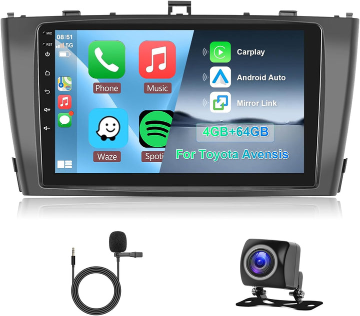 Hodozzy 4G+64G Autoradio für Toyota Avensis T27 2008-2015 Android 8 Core 9 Zoll IPS Touchscreen Navi