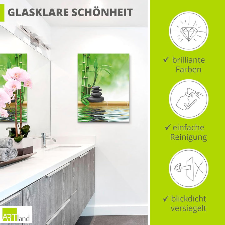 ARTland Glasbilder Wandbild Glas Bild einteilig 60x80 cm Hochformat Asien Wellness Zen Spa Steine Ba