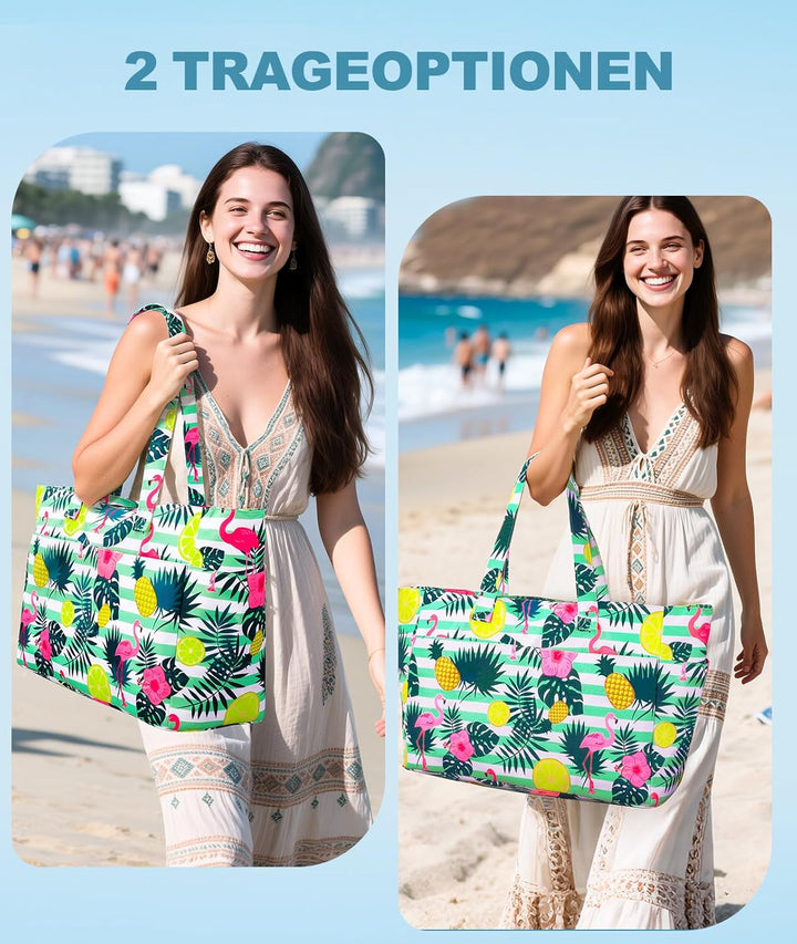 ISEYOU Strandtasche XXL Familie, Gross Strandtasche mit Reissverschluss Wasserdicht Sanddicht, Handt