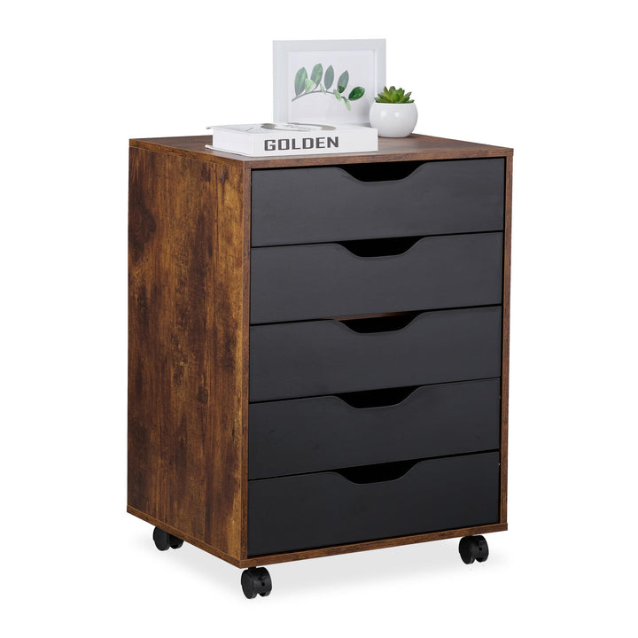 Relaxdays Rollcontainer, 5 Schubladen, HxBxT: 66,5 x 48 x 39,5 cm, Büroschrank, Aktenschrank mit Rol