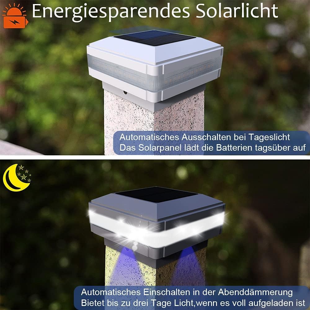 FVTLED 1er Solar Zaunbeleuchtung Pfostenkappe für Mehrere Grössen 7x7,8x8,9x9,10x10 Standardpfosten