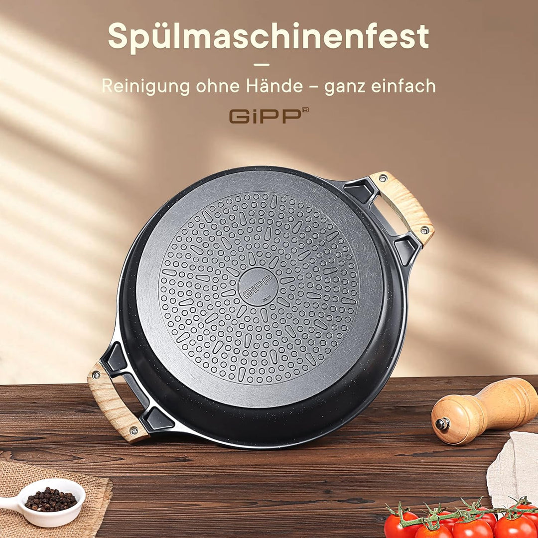 GiPP 3,8 L Suppentopf, 28 cm Flacher Antihaft-Suppentopf – Induktionskochgeschirr mit Glasdeckel – I