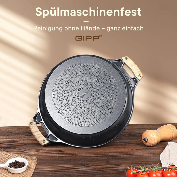 GiPP 3,8 L Suppentopf, 28 cm Flacher Antihaft-Suppentopf – Induktionskochgeschirr mit Glasdeckel – I