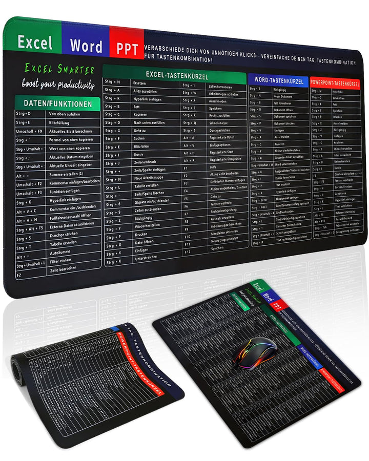 Excel Mauspad Deutsch Gross 800x300mm | Harte & Dicke Oberfläche, Starke Haftung | Glatte Gaming Mou