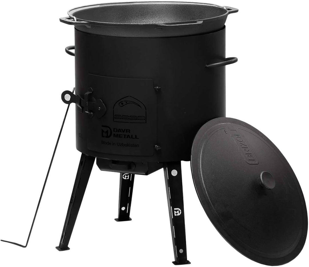 Ø40 Uchag 2mm stahl Utschak Utschag Campingofen 12L Gusseisen Kazan mit Gusseisen Deckel Kasan Feuer