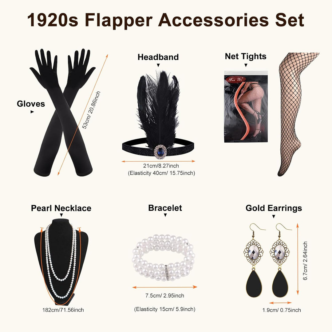 ELECLAND 1920er V-Ausschnitt Pailletten Perlen Fransenkleid mit 20er Accessoires Set S Red (Style 2)