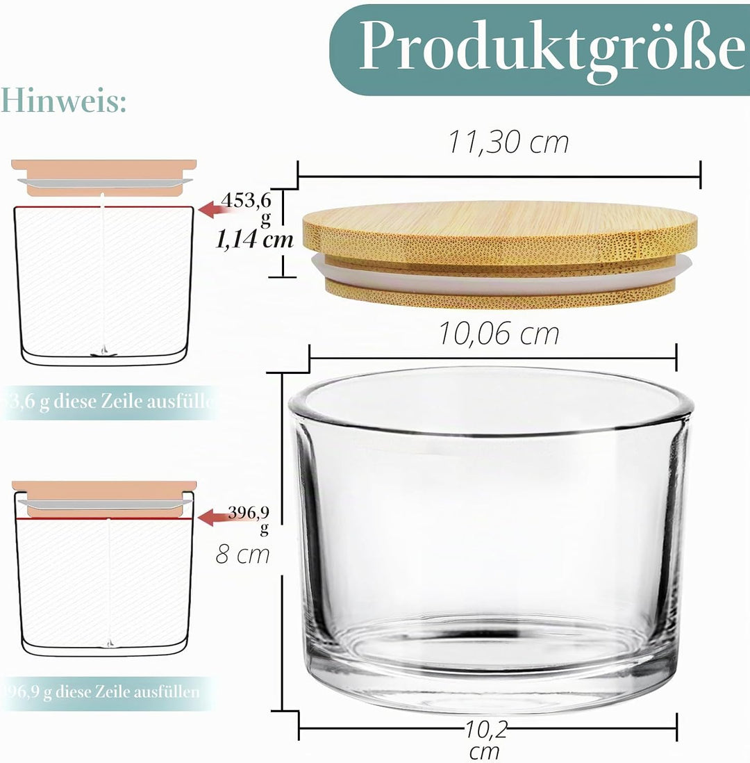 CONNOO Kerzengläser mit 3 Dochten, transparent, leere Glas-Weitöffnung, mit Bambusdeckel, klebrigen