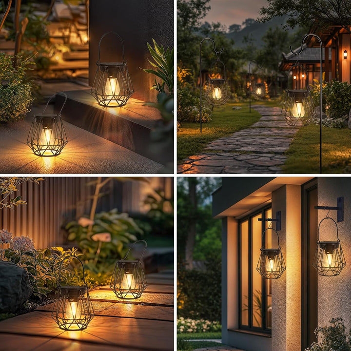 Ketom Solarlampen für Aussen Hängend/Stehend, 2 Stück Retro LED Solar Laternen, IP65 Wasserdicht Met