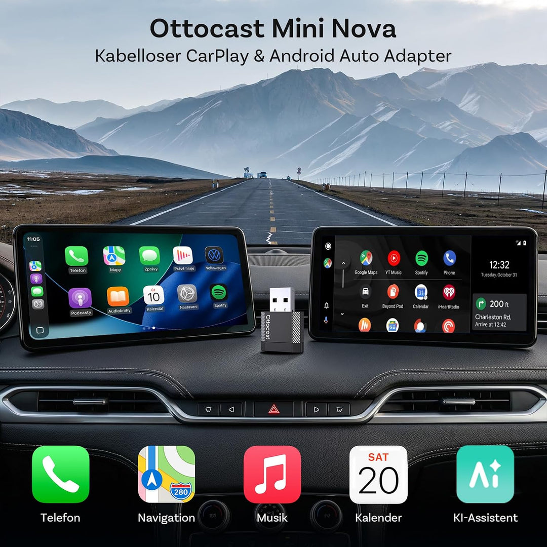 OTTOCAST Mini Nova 2-in-1 Kabelloser CarPlay Android Auto Adapter (Schwarz)