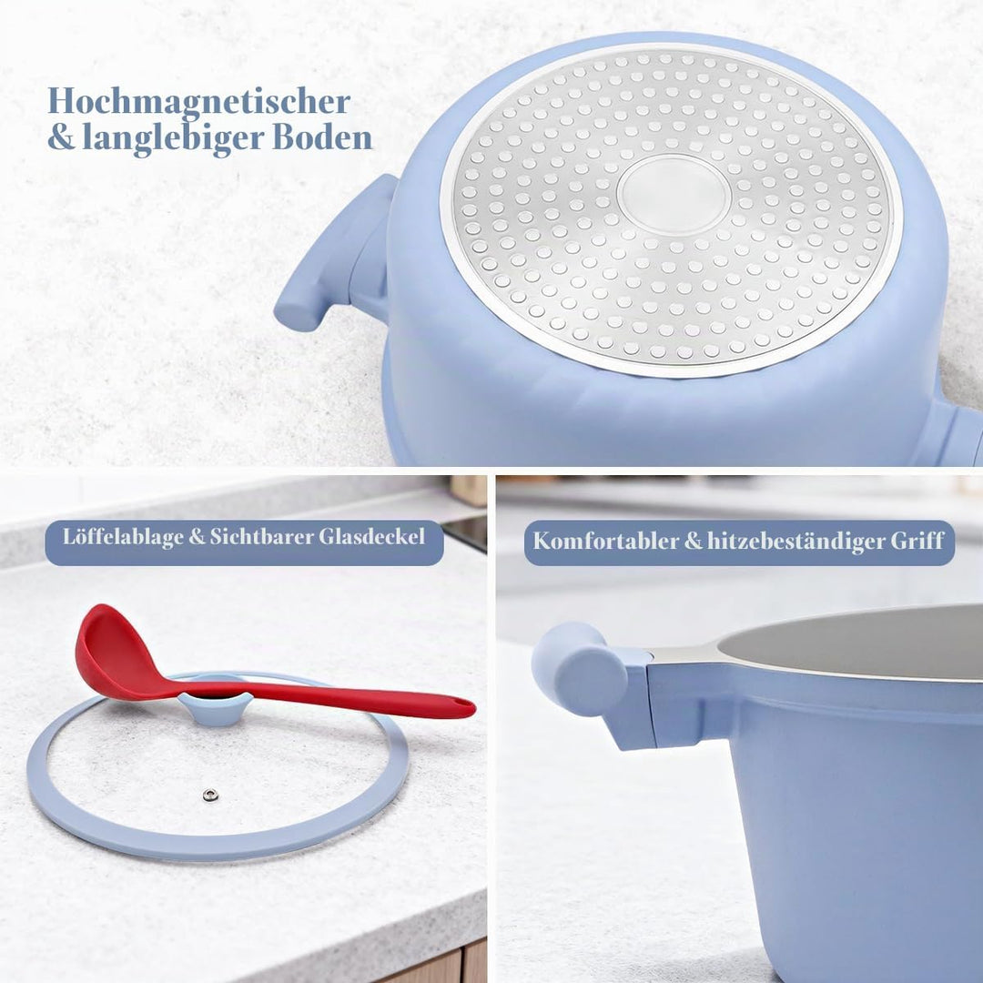 Kochtopf 28cm mit Deckel, 7L Antihaft Aluminium Schmortopf mit Keramik-Beschichtung, kühl Bleibender