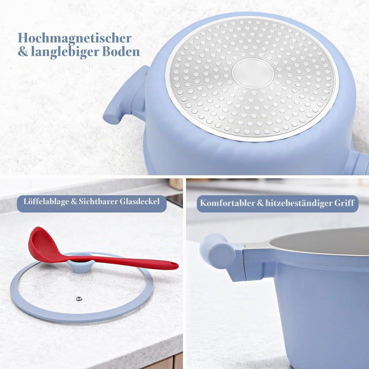 Kochtopf 28cm mit Deckel, 7L Antihaft Aluminium Schmortopf mit Keramik-Beschichtung, kühl Bleibender