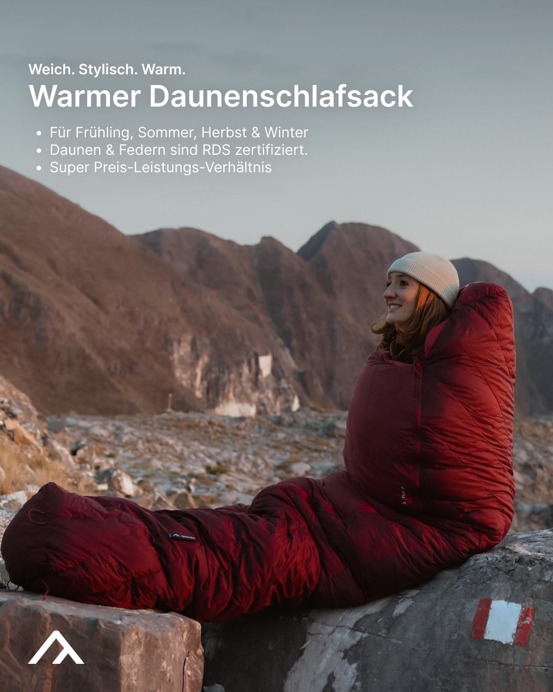 qeedo Daunenschlafsack 4 Jahreszeiten – warm &amp; komprimierbar, Komfort 0 °C, in 2 Grössen, RDS Daune,