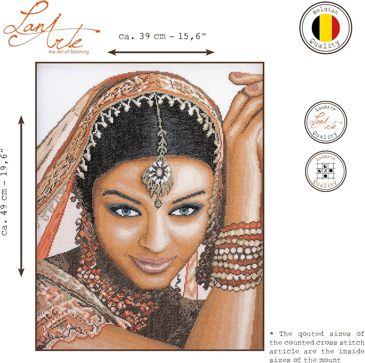 Lanarte Zählmusterpackung Indische Frau Kreuzstichpackung, Baumwolle, Mehrfarbig, 39 x 49 x 0.3 cm