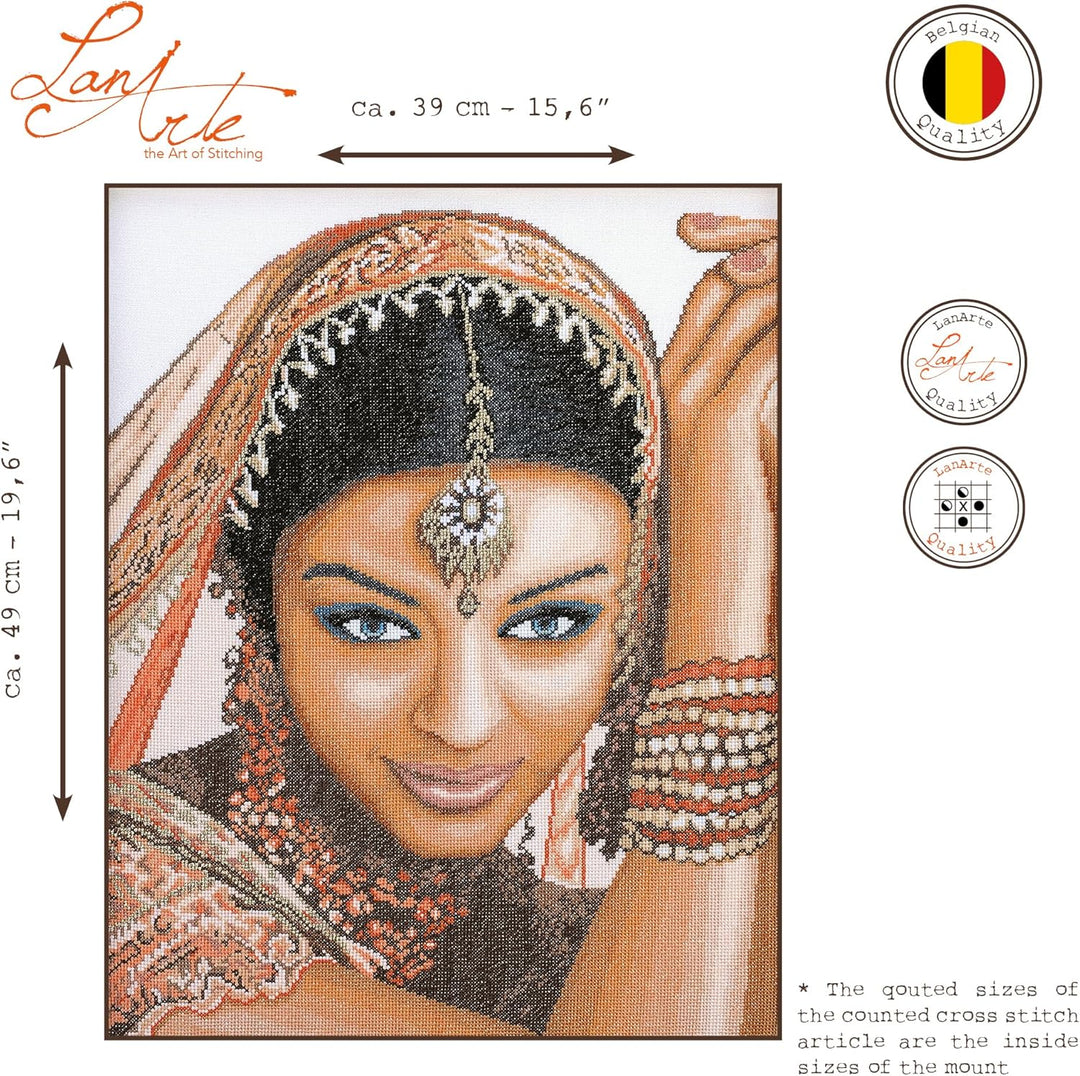 Lanarte Zählmusterpackung Indische Frau Aida Kreuzstichpackung, Baumwolle, Mehrfarbig, 39 x 49 x 0.3