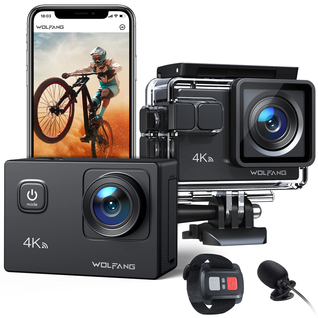 WOLFANG Action Cam 4K30FPS 20MP mit 32GB microSDXC Speicherkarte WiFi 40M Unterwasserkamera Wasserdi