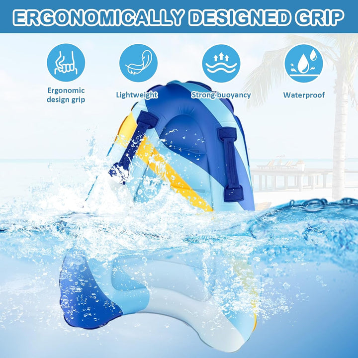Aufblasbares Bodyboard Tragbares Bodyboard Kinder mit Griffen,Faltbar Schwimmenboard Blaue Streifen,