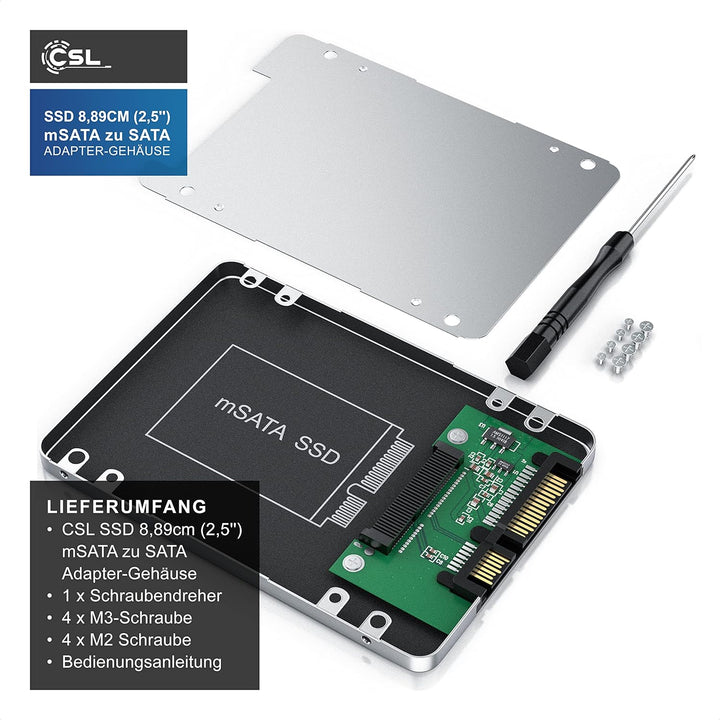 CSL - Festplattengehäuse SSD 8,89cm (2,5'') mSATA zu SATA Adapter Gehäuse | Festplatten-Gehäuse - Ko