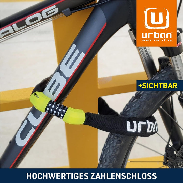 urban UR890 Fahrradschloss Ø8 100cm Stahlkette mit Kombination aus Sicherheitscode und Textilabdecku