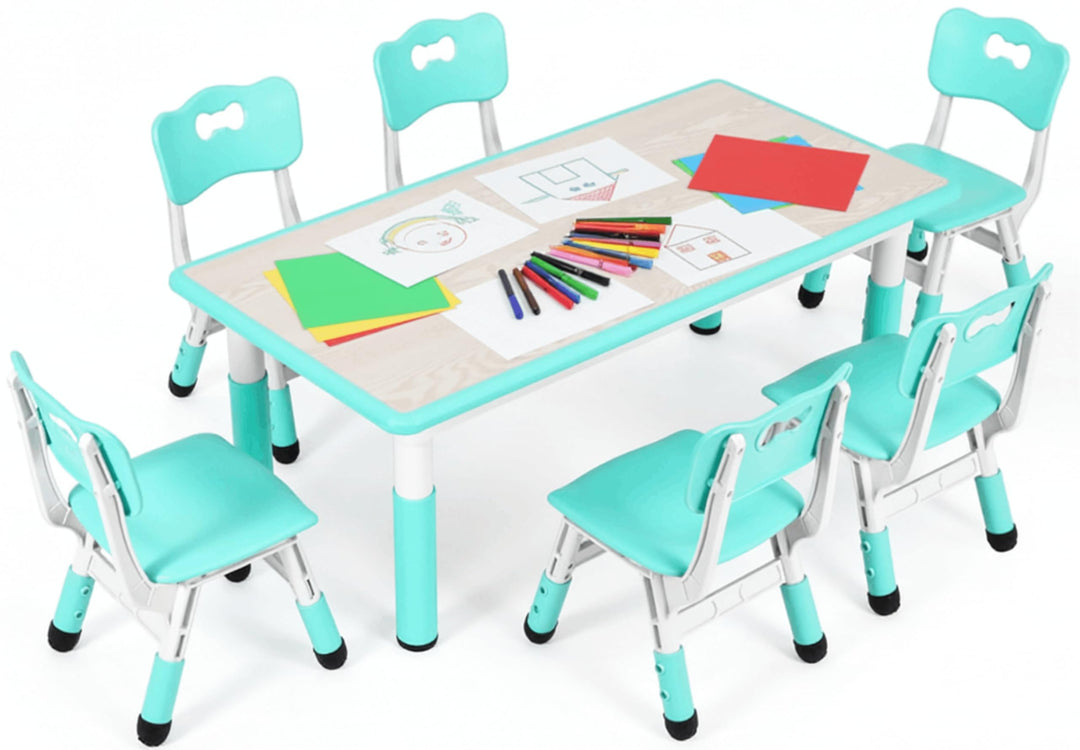 MAMIZO Kindertisch mit 6 Stühlen, Kindertischgruppe Höhenverstellbar Packung, Kinder Tisch Stuhl Set