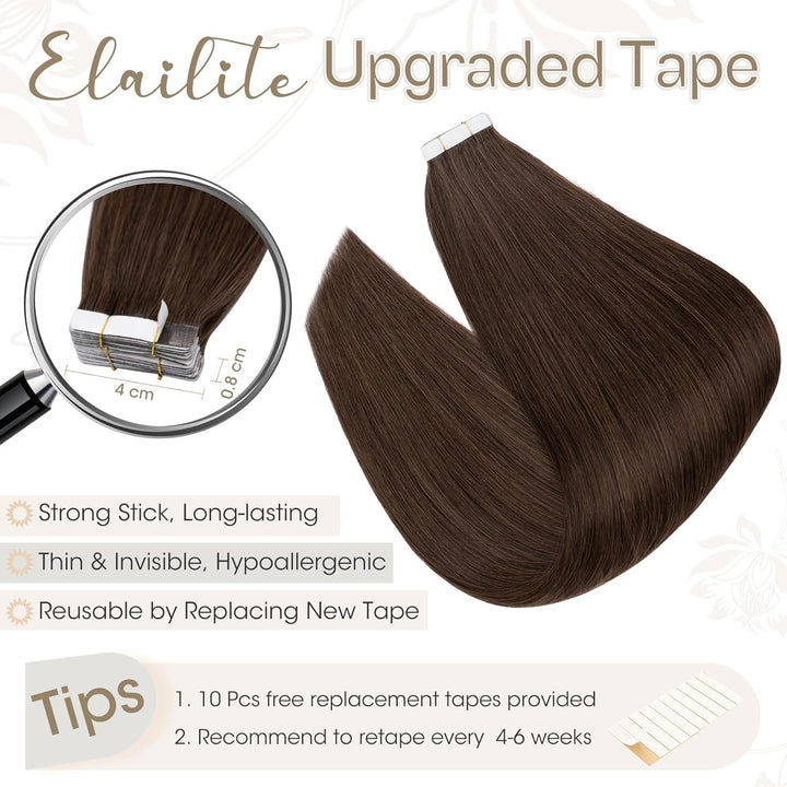 Elailite Tape Extensions Haarverlängerung - Invisible Tape Extensions Echthaar - Remy Real Human Hai