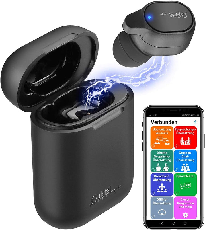 Callstel Translator: 2in1-Live-Übersetzer und In-Ear-Mono-Headset mit Powerbank-Box & App (Live Tran