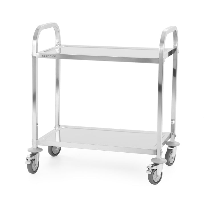 TECHNICA Servierwagen Edelstahl 2 Etagen mit Rollen & Bremse Quadratischer Griff 750x400x835mm Rollw