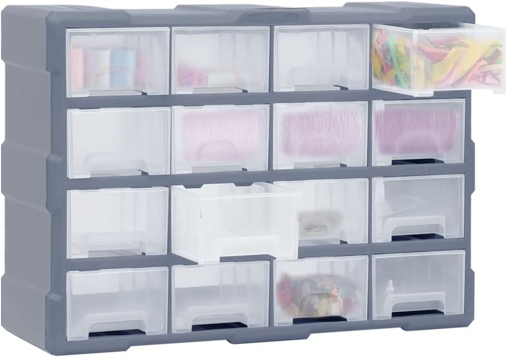 Myheimly Multi-Schubladen-Organizer 16 Schubladen 52x16x37 cm Grau 16 Schubladen, Grau 16 Schubladen