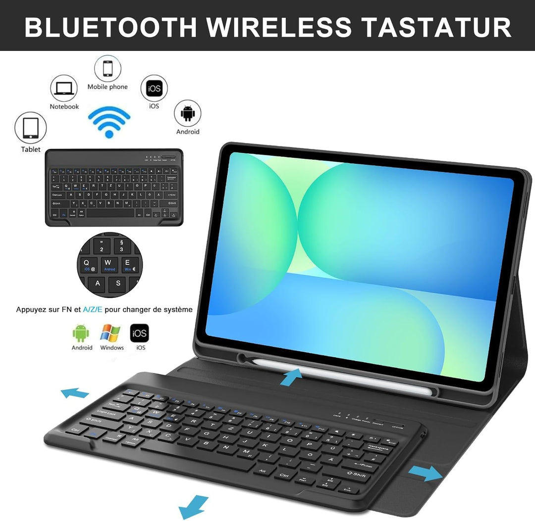 Tastatur für Samsung Galaxy Tab S10 FE+ Plus 13.1 Zoll 2025, Hülle mit Tastatur für Tab S10 FE Plus