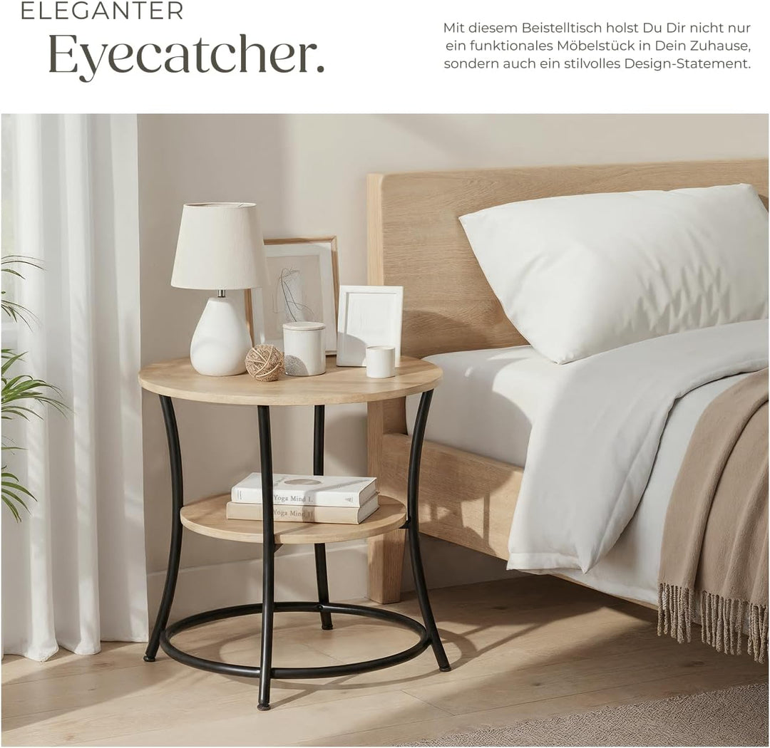 tectake Beistelltisch rund, Couchtisch mit 2 Ablagen, Industrie-Design, Nachttisch aus Holz, Ø55 x 5