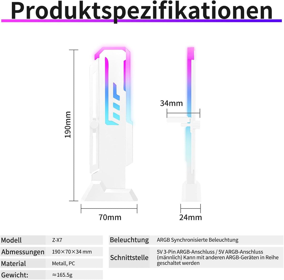 X7 ARGB Grafikkarten-Halterung, 5V-3-Pin, 60–163 mm, Weiss