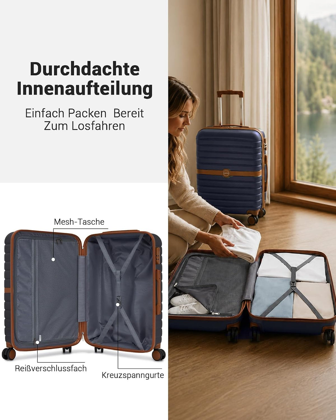 KONO Koffer Reisekoffer Trolley Koffer Gross von ABS+PC Hartschalenkoffer mit Zwillingsrollen und Za