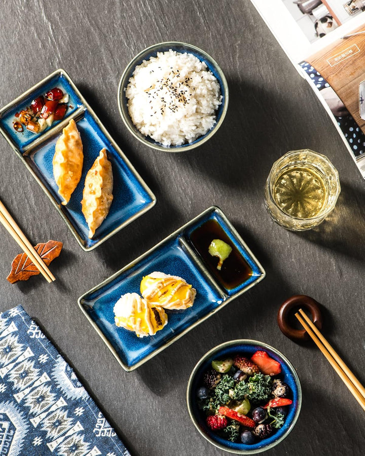 HENXFEN LEAD Sushi Geschirr Set, Sushi Set Japanischer Geschirr für Miso Suppe Maki Sushi Reis mit 2