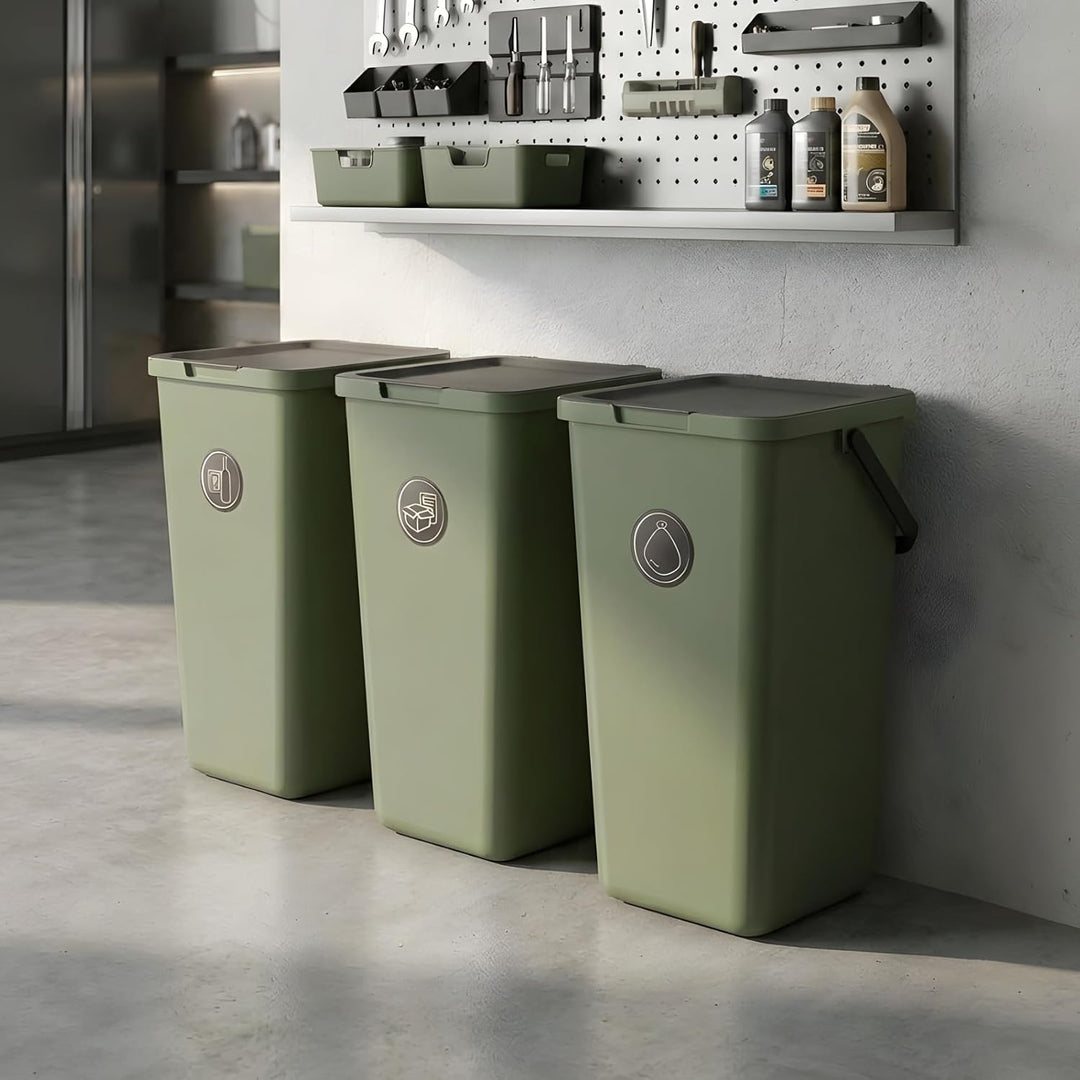 Mülltrennsystem 3 fach, 3x 32l grün, gross, Mülleimer freistehend, geruchsdicht, 34x28x53(H) cm, Grü