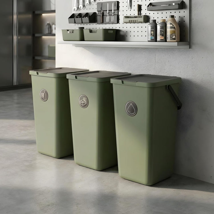 Mülltrennsystem 3 fach, 3x 32l grün, gross, Mülleimer freistehend, geruchsdicht, 34x28x53(H) cm, Grü