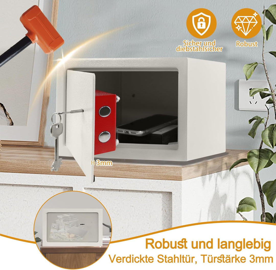 LZQ Tresor Möbeltresor mit Doppelbartschloss, Tresor Safe mit Schlüssel-Schloss, Wandtresor Wandsafe