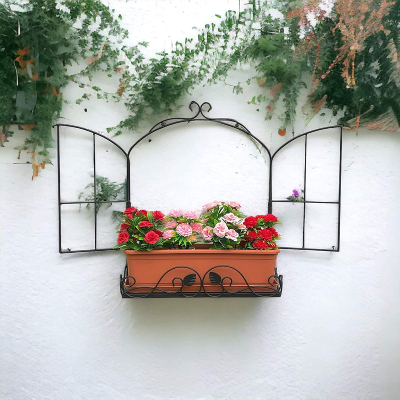 DanDiBo Wandblumenhalter Fenster Schwarz Metall Wand Blumenständer Blumenregal Wandregal Regal