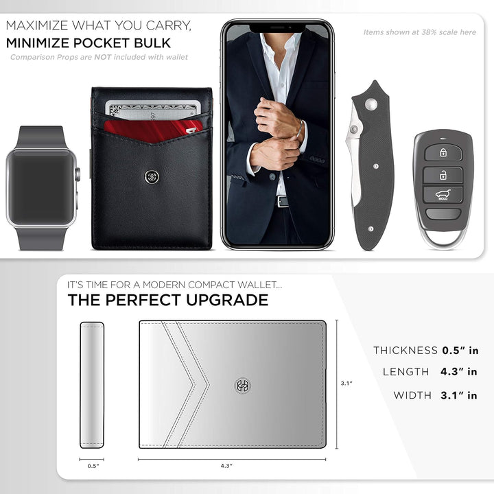 Suavell Leder Slim Wallets für Herren Geldbörse Kartenhalter mit Geldklammer Niedriges Profil RFID B
