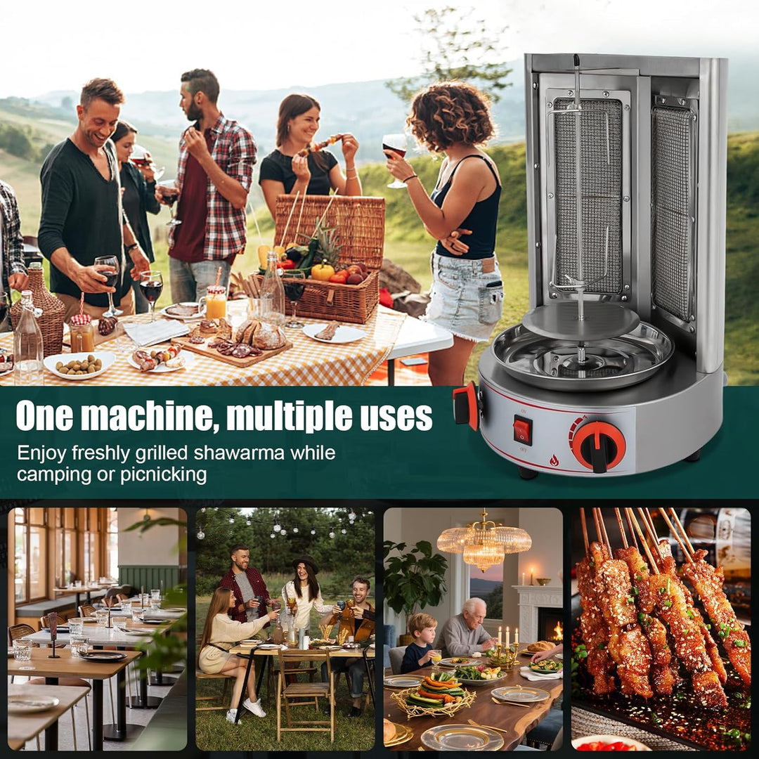 4300w Gas Dönergrill, Edelstahl Hähnchengrill, Gyrosgrill mit 360° Drehspiess, Vertikalgrill für Zuh