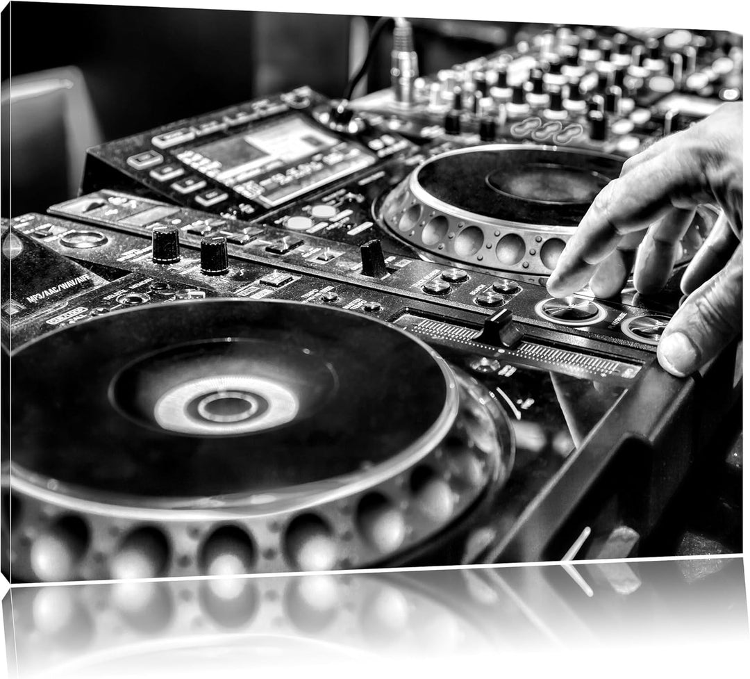 Pixxprint Modern beleuchteter DJ Pult als Leinwandbild/Grösse: 100x70 cm/Wandbild/Kunstdruck/fertig