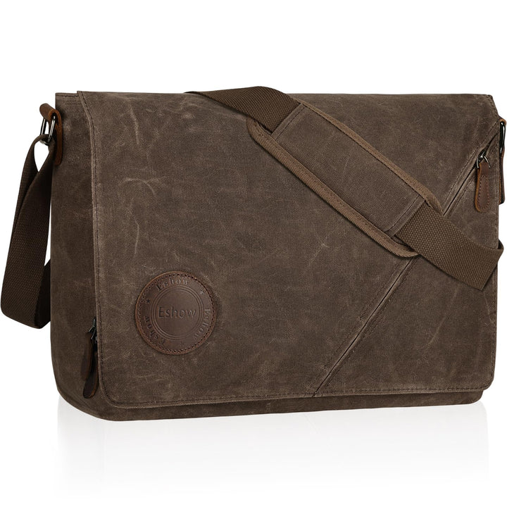 Eshow Umhängetasche Herren 15,6 Zoll Wasserabweisend, Laptoptasche Messenger Bag aus Echtleder und C